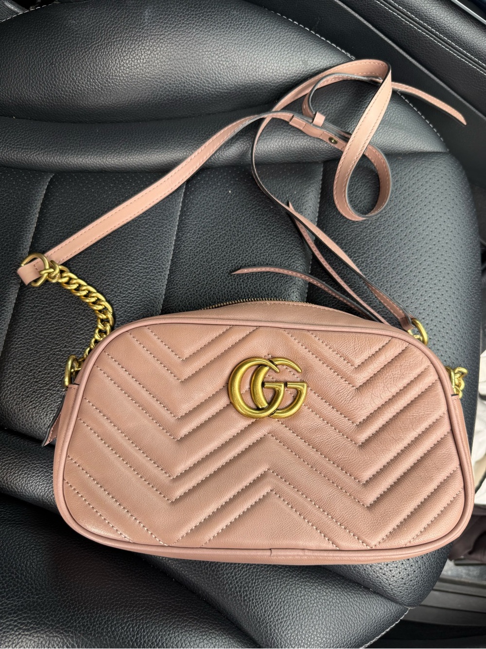 Gucci Pink Chevron Leather Crossbody Bag with Gold GG